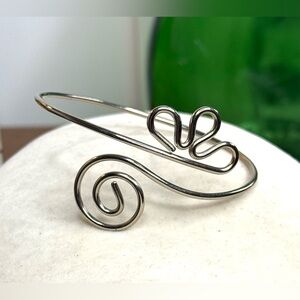 Modern Silver Tone Wire Cuff Bracelet Spiral Open Adjustable Minimalist
